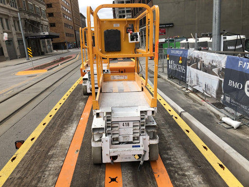 Custom Equipment HB-1430 Hy-Brid Scissor Lift
Platform capacity up to 670 lbs
Working height up to 20 ft
Weighs under 1,700 lbs
Non-marking wheels