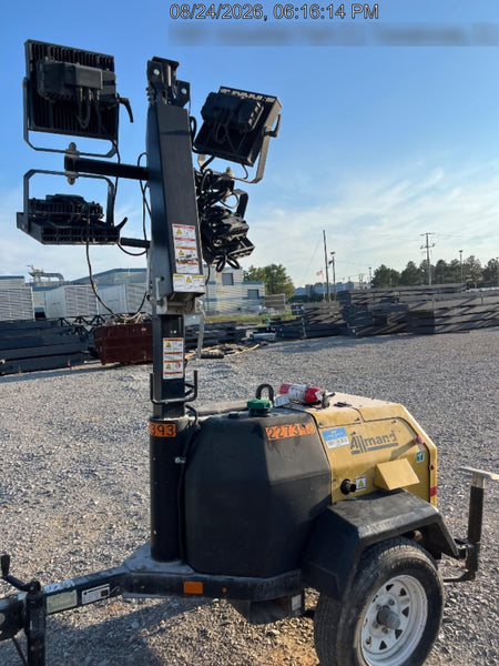 2022 Allmand NLV3GR (4) LED Light Fixture 350W, 23' Vertical Mast, 3kW Prime, Towable, Deep Sea L401, Leveling Jacks, Yanmar T4F 5.8hp