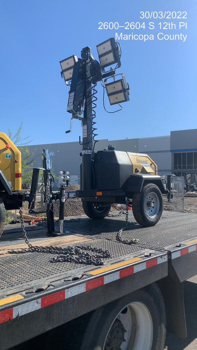 2022 Allmand NLV3GR (4) LED Light Fixture 350W, 23' Vertical Mast, 3kW Prime, Towable, Deep Sea L401, Leveling Jacks, Yanmar T4F 5.8hp