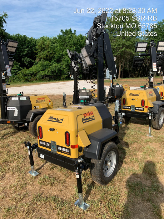 2022 Allmand NLV3GR (4) LED Light Fixture 350W, 23' Vertical Mast, 3kW Prime, Towable, Deep Sea L401, Leveling Jacks, Yanmar T4F 5.8hp