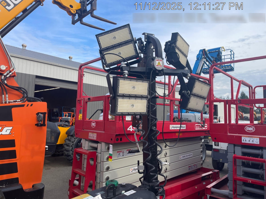Allmand NLV3GR (4) LED Light Fixture 350W, 23' Vertical Mast, 3kW Prime, Towable, Deep Sea L401, Leveling Jacks, Yanmar T4F 5.8hp