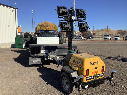 Allmand NLV3GR (4) LED Light Fixture 350W, 23' Vertical Mast, 3kW Prime, Towable, Deep Sea L401, Leveling Jacks, Yanmar T4F 5.8hp