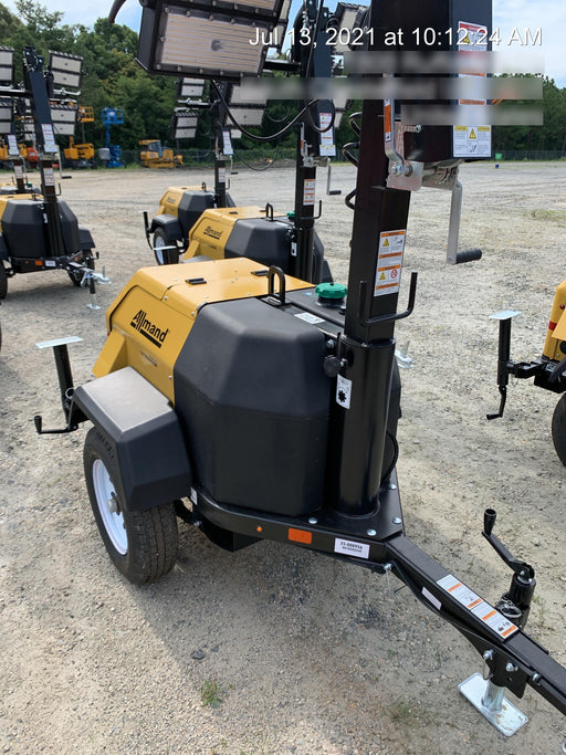 2021 Allmand NLV3GR (4) LED Light Fixture 350W, 23' Vertical Mast, 3kW Prime, Towable, Deep Sea L401, Leveling Jacks, Yanmar T4F 5.8hp