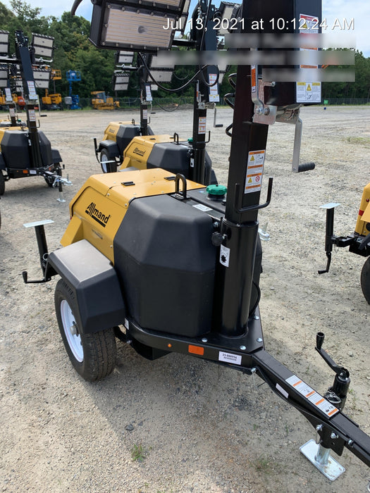 2021 Allmand NLV3GR (4) LED Light Fixture 350W, 23' Vertical Mast, 3kW Prime, Towable, Deep Sea L401, Leveling Jacks, Yanmar T4F 5.8hp