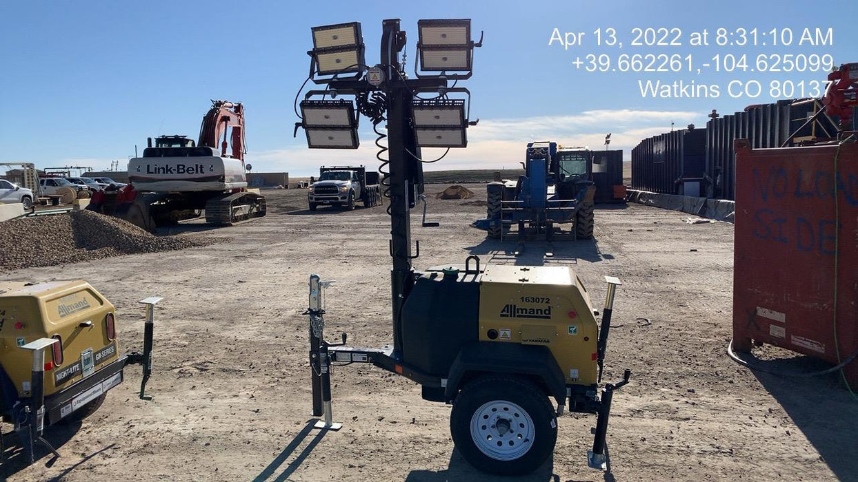 2021 Allmand NLV3GR (4) LED Light Fixture 350W, 23' Vertical Mast, 3kW Prime, Towable, Deep Sea L401, Leveling Jacks, Yanmar T4F 5.8hp