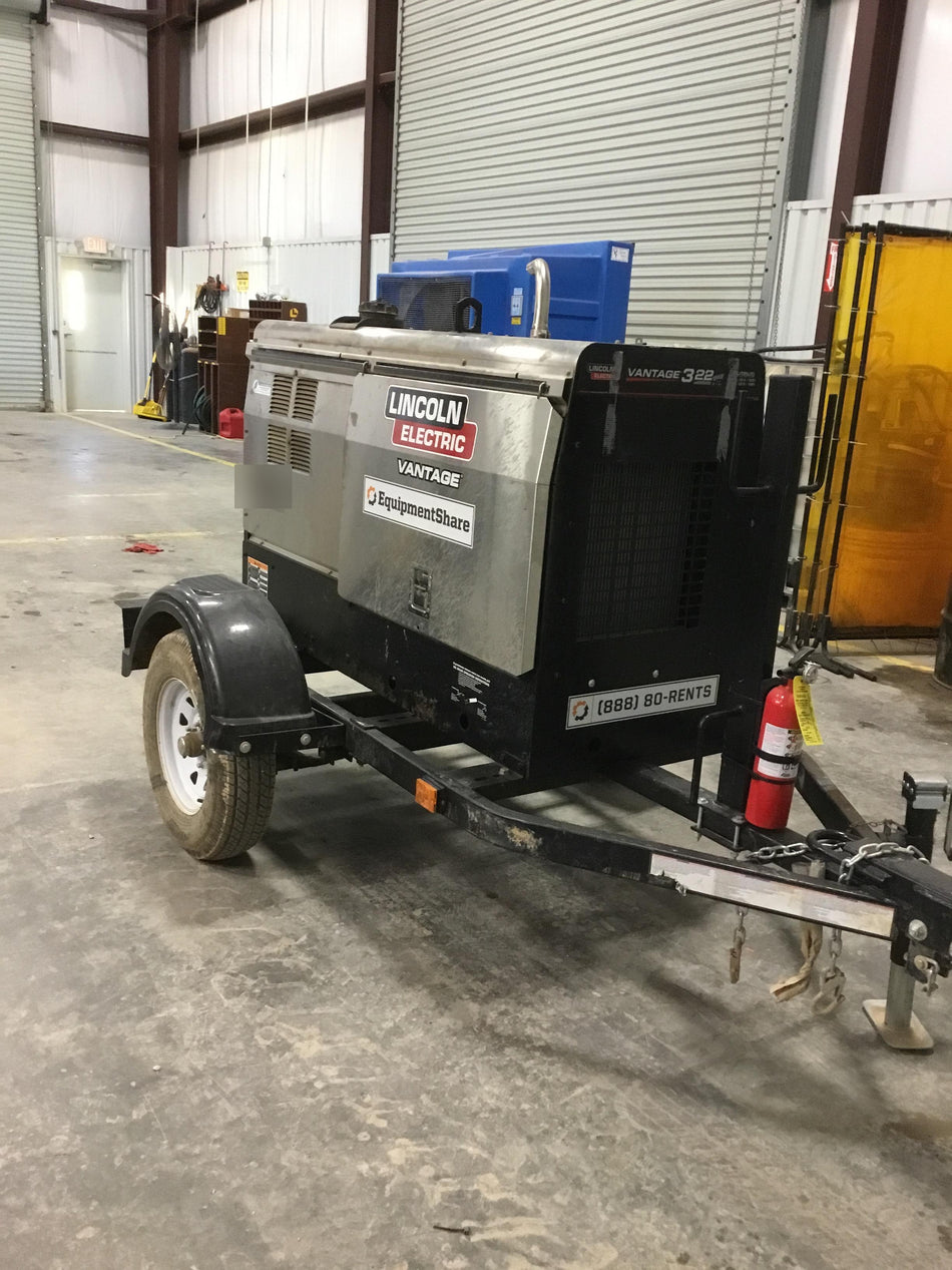 2019 Lincoln Electric Vantage 322 Welder Ready-Pak 3, Two wheel trailer, Fender and Light kit, Cable Rack
