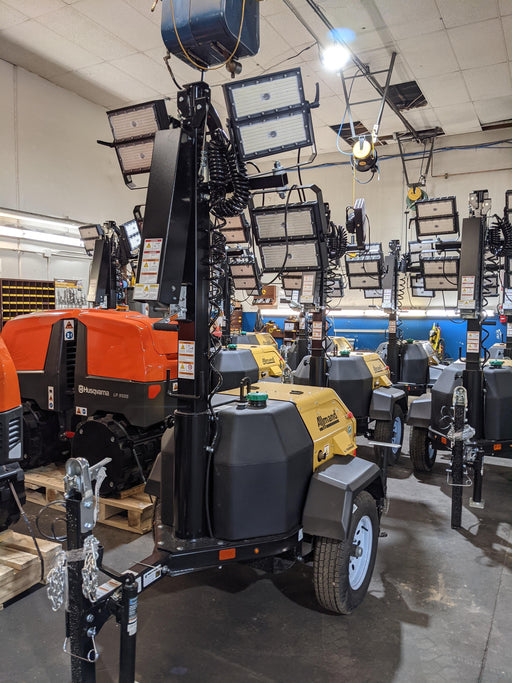 2021 Allmand NLV3GR (4) LED Light Fixture 350W, 23' Vertical Mast, 3kW Prime, Towable, Deep Sea L401, Leveling Jacks, Yanmar T4F 5.8hp