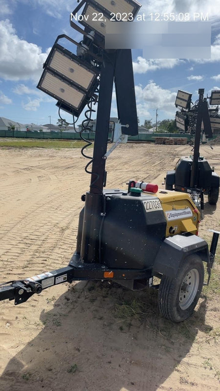 2022 Allmand NLV3GR (4) LED Light Fixture 350W, 23' Vertical Mast, 3kW Prime, Towable, Deep Sea L401, Leveling Jacks, Yanmar T4F 5.8hp