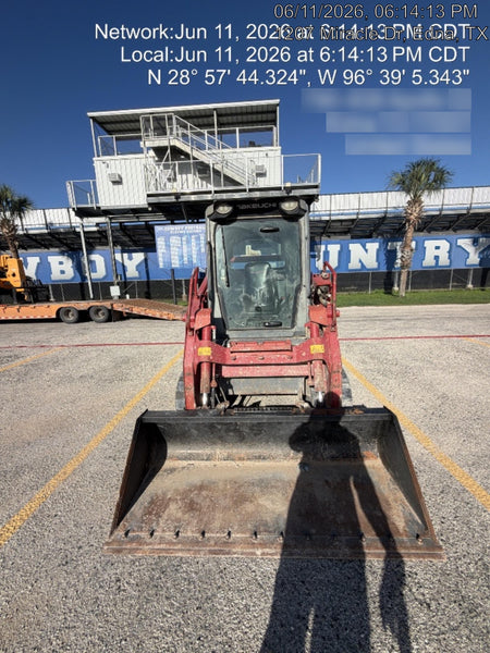 2019 Takeuchi TL10V2-CR Cab/Heat/AC, Rubber Tracks, Backup Alarm, Front & rear working Lights, Auxiliary Hydraulics, 2 Speed Travel, Engine Monitoring System, Hydraulic universal quick hitch w/76" HD smooth dirt bucket with bolt-on edge, 20.3 cubic feet capacity, 48" Pallet forks and frame