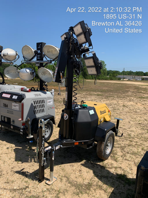 2022 Allmand NLV3GR (4) LED Light Fixture 350W, 23' Vertical Mast, 3kW Prime, Towable, Deep Sea L401, Leveling Jacks, Yanmar T4F 5.8hp