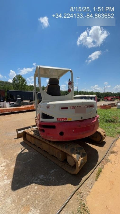 2019 Takeuchi TB260 Canopy, Standard Blade, Auxiliary hydraulics Manual QC, Hydraulic thumb, 12" ,18", 24" Bucket