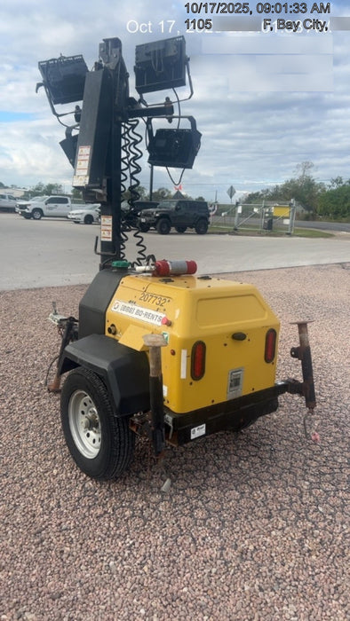 2022 Allmand NLV3GR (4) LED Light Fixture 350W, 23' Vertical Mast, 3kW Prime, Towable, Deep Sea L401, Leveling Jacks, Yanmar T4F 5.8hp