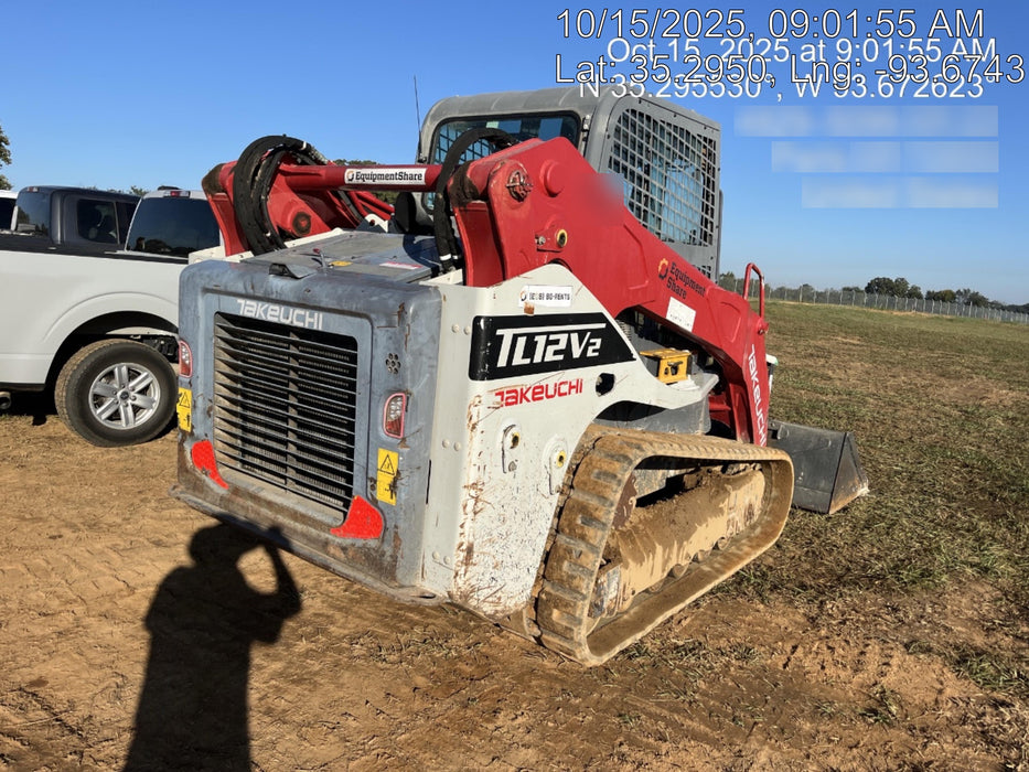 2019 Takeuchi TL12V2C Cab/Heat/Air w/Auxiliary Hydraulics, 2 Speed, Hydraulic QC 80" Tooth Bucket, 48" Pallet Forks