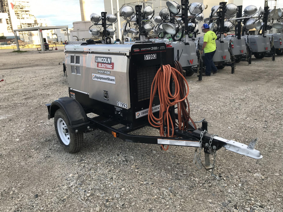 2019 Lincoln Electric Vantage 322 Welder Ready-Pak 3, Two wheel trailer, Fender and Light kit, Cable Rack
