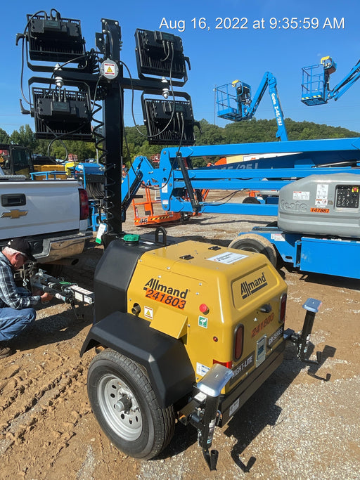 2022 Allmand NLV3GR (4) LED Light Fixture 350W, 23' Vertical Mast, 3kW Prime, Towable, Deep Sea L401, Leveling Jacks, Yanmar T4F 5.8hp