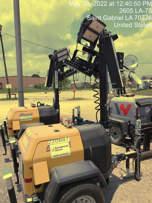 2022 Allmand NLV3GR (4) LED Light Fixture 350W, 23' Vertical Mast, 3kW Prime, Towable, Deep Sea L401, Leveling Jacks, Yanmar T4F 5.8hp