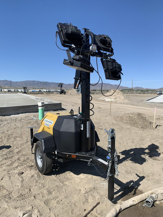 2021 Allmand NLV3GR (4) LED Light Fixture 350W, 23' Vertical Mast, 3kW Prime, Towable, Deep Sea L401, Leveling Jacks, Yanmar T4F 5.8hp