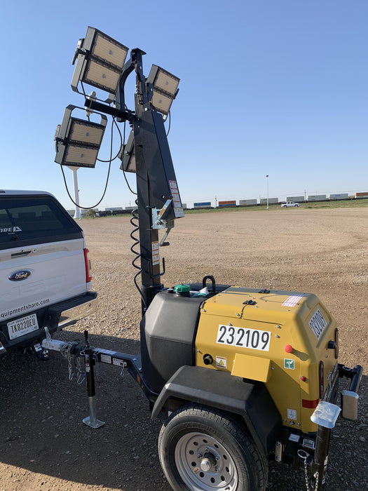 2022 Allmand NLV3GR (4) LED Light Fixture 350W, 23' Vertical Mast, 3kW Prime, Towable, Deep Sea L401, Leveling Jacks, Yanmar T4F 5.8hp