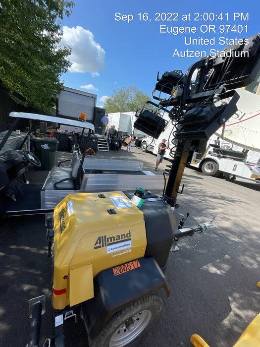 2022 Allmand NLV3GR (4) LED Light Fixture 350W, 23' Vertical Mast, 3kW Prime, Towable, Deep Sea L401, Leveling Jacks, Yanmar T4F 5.8hp