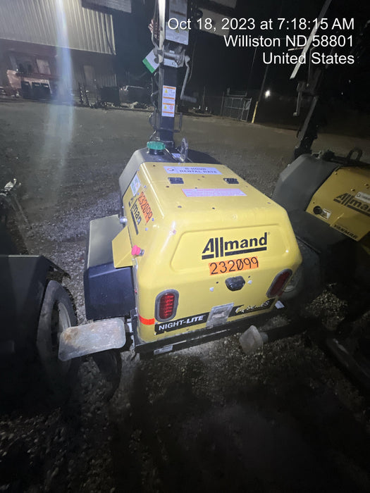 2022 Allmand NLV3GR (4) LED Light Fixture 350W, 23' Vertical Mast, 3kW Prime, Towable, Deep Sea L401, Leveling Jacks, Yanmar T4F 5.8hp