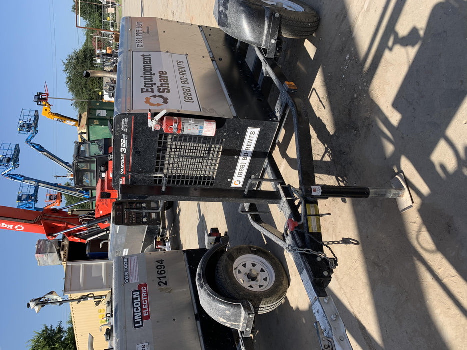 2019 Lincoln Electric Vantage 322 Welder Ready-Pak 3, Two wheel trailer, Fender and Light kit, Cable Rack