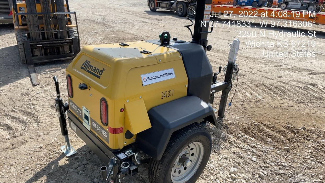 2022 Allmand NLV3GR (4) LED Light Fixture 350W, 23' Vertical Mast, 3kW Prime, Towable, Deep Sea L401, Leveling Jacks, Yanmar T4F 5.8hp