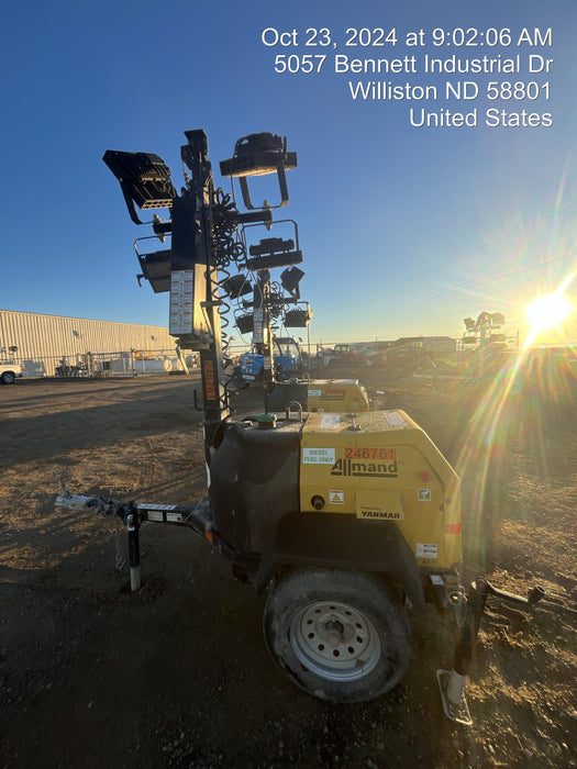2022 Allmand NLV3GR (4) LED Light Fixture 350W, 23' Vertical Mast, 3kW Prime, Towable, ES Decals, T3