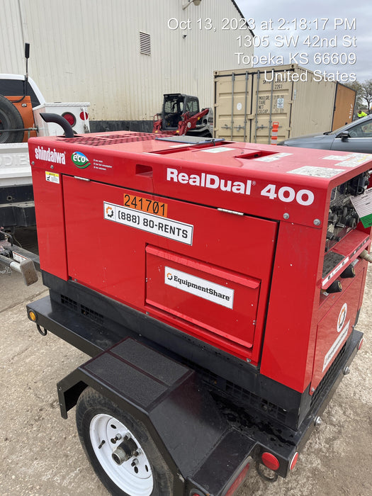 2022 Shindaiwa DGW400MDL Kubota D902 Engine, 23 HP, Dual Op Welder, Wire, Arc, Droop Stick, Tig, and CC Stick Functionality, Simulphase, 3 Phase and 1 Phase Gen Output, Single Axle NB Trlr, Slr Trckl Chrg 12V 12W, Fire Ext