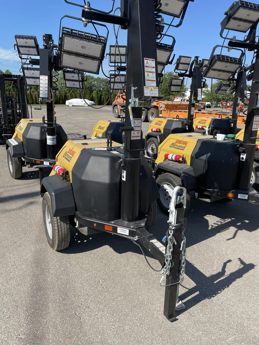 2022 Allmand NLV3GR (4) LED Light Fixture 350W, 23' Vertical Mast, 3kW Prime, Towable, Deep Sea L401, Leveling Jacks, Yanmar T4F 5.8hp