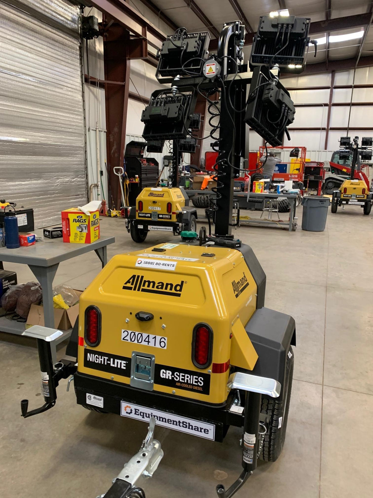 2022 Allmand NLV3GR (4) LED Light Fixture 350W, 23' Vertical Mast, 3kW Prime, Towable, Deep Sea L401, Leveling Jacks, Yanmar T4F 5.8hp