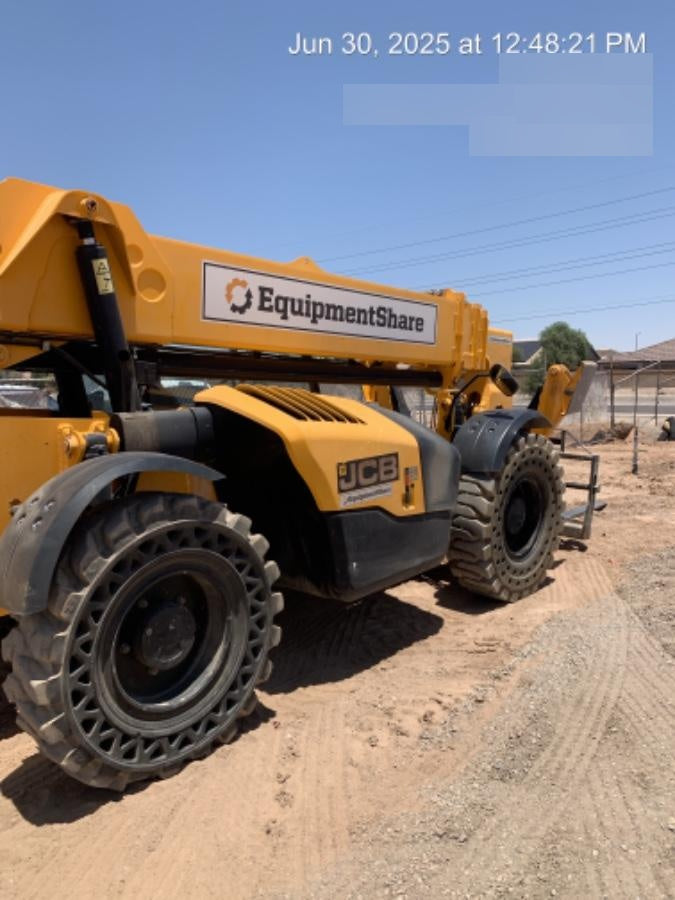 2019 JCB 510-56 74 HP w/Open ROPS, Beacon, Aux Hydraulics, Worklights, Solid Tires w/60" Carriage/Forks