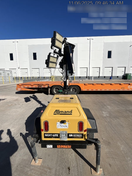 2021 Allmand NLV3GR (4) LED Light Fixture 350W, 23' Vertical Mast, 3kW Prime, Towable, Deep Sea L401, Leveling Jacks, Yanmar T4F 5.8hp