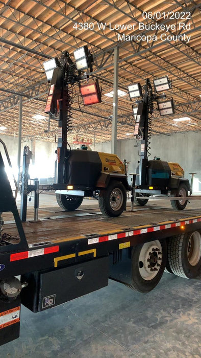 Allmand NLV3GR (4) LED Light Fixture 350W, 23' Vertical Mast, 3kW Prime, Towable, Deep Sea L401, Leveling Jacks, Yanmar T4F 5.8hp