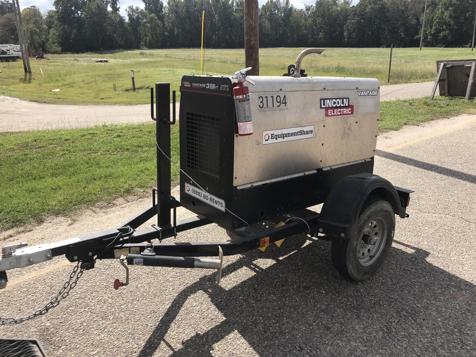 2019 Lincoln Electric Vantage 322 Welder Ready-Pak 3, Two wheel trailer, Fender and Light kit, Cable Rack