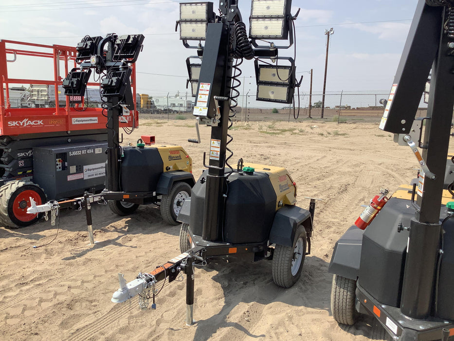 2021 Allmand NLV3GR (4) LED Light Fixture 350W, 23' Vertical Mast, 3kW Prime, Towable, Deep Sea L401, Leveling Jacks, Yanmar T4F 5.8hp