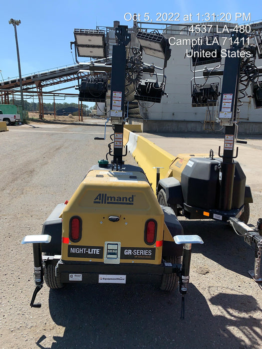 2022 Allmand NLV3GR (4) LED Light Fixture 350W, 23' Vertical Mast, 3kW Prime, Towable, Deep Sea L401, Leveling Jacks, Yanmar T4F 5.8hp