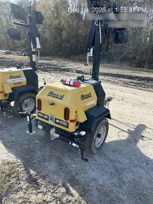 2022 Allmand NLV3GR (4) LED Light Fixture 350W, 23' Vertical Mast, 3kW Prime, Towable, Deep Sea L401, Leveling Jacks, Yanmar T4F 5.8hp