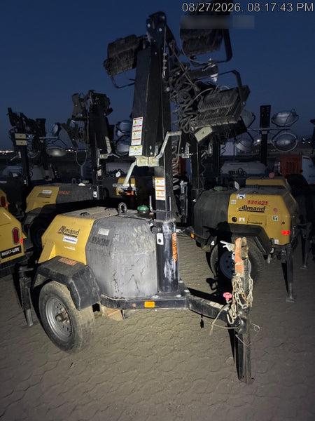 2022 Allmand NLV3GR (4) LED Light Fixture 350W, 23' Vertical Mast, 3kW Prime, Towable, Deep Sea L401, Leveling Jacks, Yanmar T4F 5.8hp