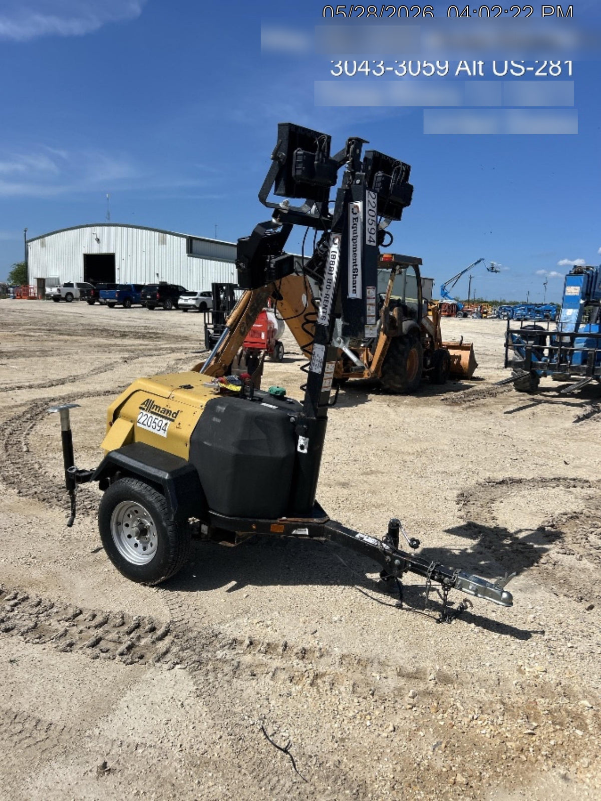 2022 Allmand NLV3GR (4) LED Light Fixture 350W, 23' Vertical Mast, 3kW Prime, Towable, Deep Sea L401, Leveling Jacks, Yanmar T4F 5.8hp