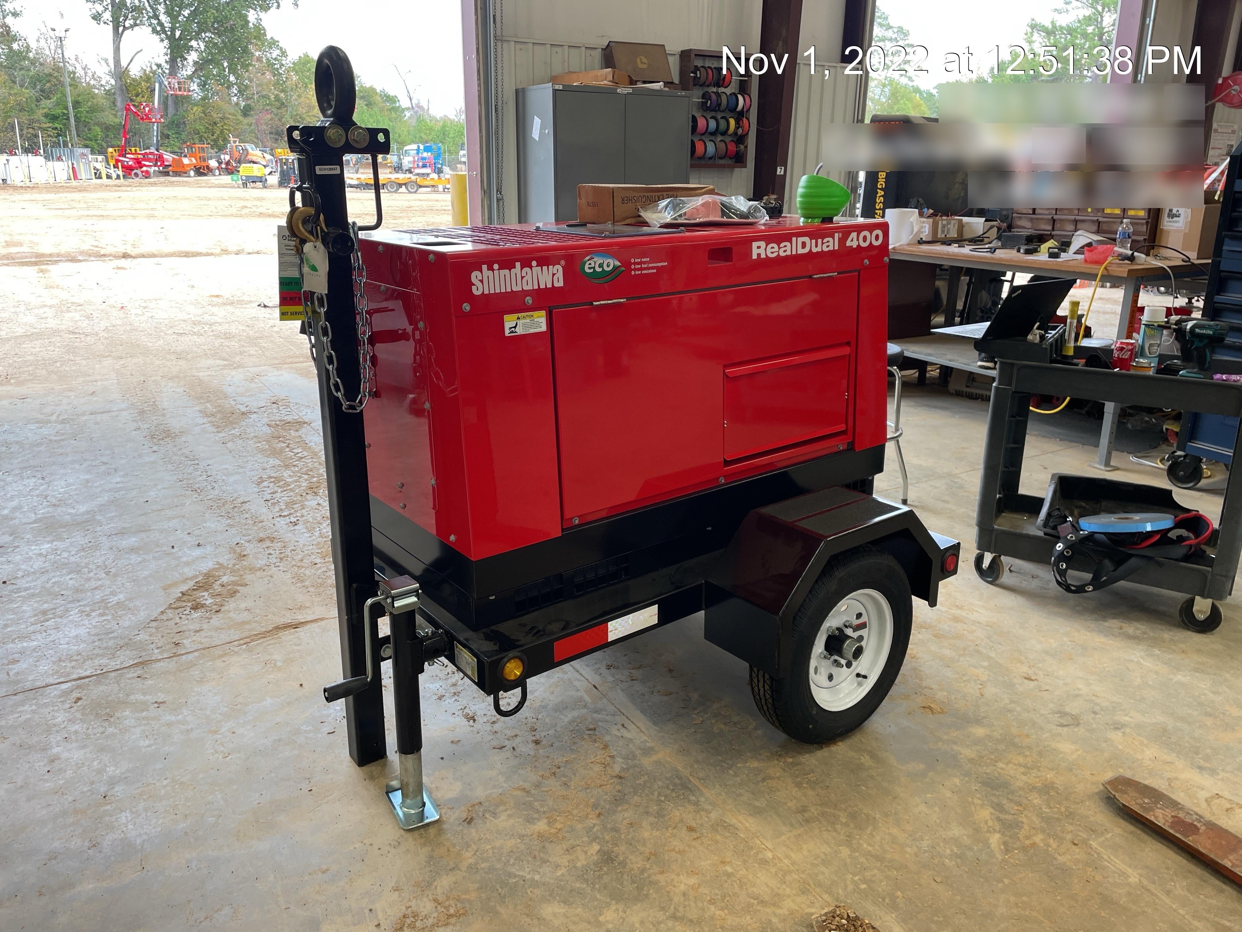 2022 Shindaiwa DGW400MDL Kubota D902 Engine, 23 HP, Dual Op Welder, Wire, Arc, Droop Stick, Tig, and CC Stick Functionality, Simulphase, 3 Phase and 1 Phase Gen Output, Single Axle NB Trlr, Slr Trckl Chrg 12V 12W, Fire Ext
