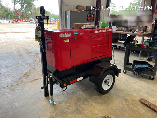 2022 Shindaiwa DGW400MDL Kubota D902 Engine, 23 HP, Dual Op Welder, Wire, Arc, Droop Stick, Tig, and CC Stick Functionality, Simulphase, 3 Phase and 1 Phase Gen Output, Single Axle NB Trlr, Slr Trckl Chrg 12V 12W, Fire Ext