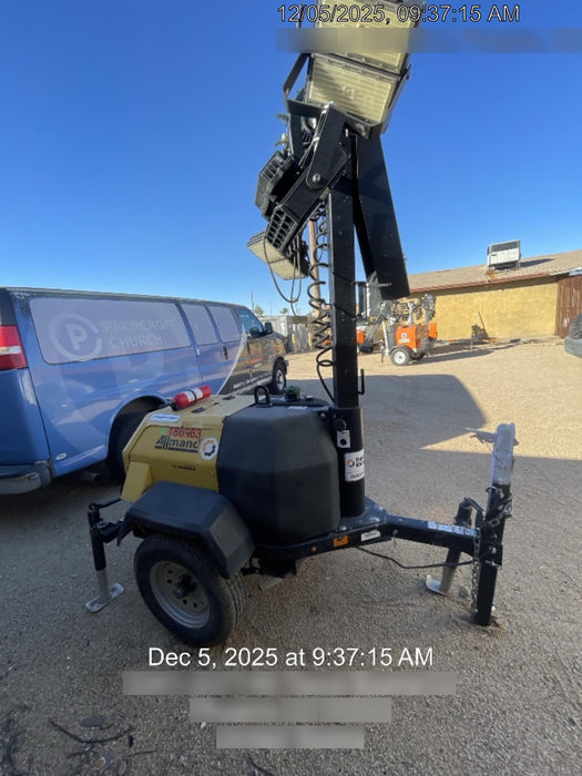 Allmand NLV3GR (4) LED Light Fixture 350W, 23' Vertical Mast, 3kW Prime, Towable, Deep Sea L401, Leveling Jacks, Yanmar T4F 5.8hp