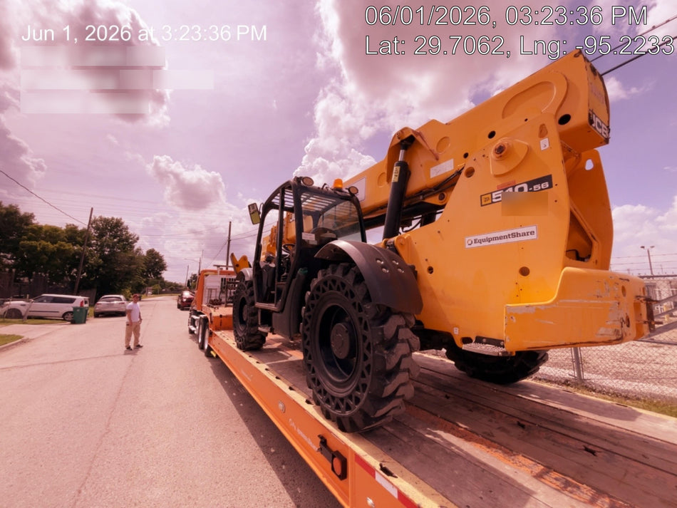 2019 JCB 510-56 Open ROPS, 74 HP, Solid Tires, Worklights, Beacon, Aux Hydraulics, Lifting Eye 72" Carriage/60" Forks
