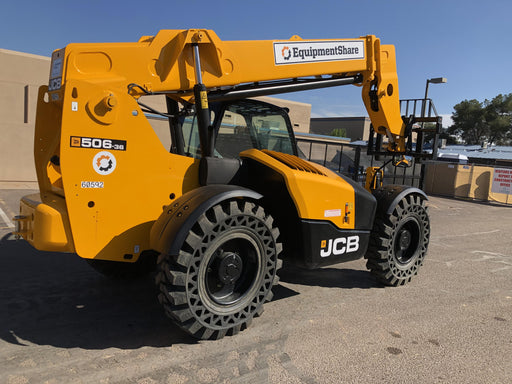 2020 JCB 506-36 Cab/Heat/Air, 74 HP, Solid Tires, STD Worklight, Beacon, Aux Hydraulics, Lifting Eye, Back up Alarm w/48" Carriage/48" Forks