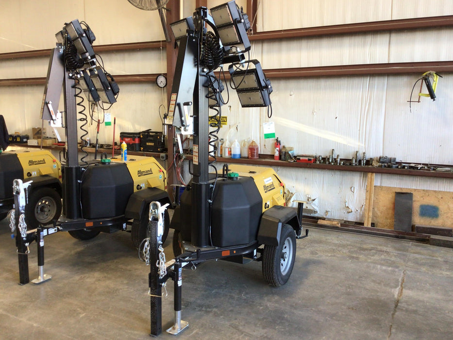 2022 Allmand NLV3GR (4) LED Light Fixture 350W, 23' Vertical Mast, 3kW Prime, Towable, Deep Sea L401, Leveling Jacks, Yanmar T4F 5.8hp