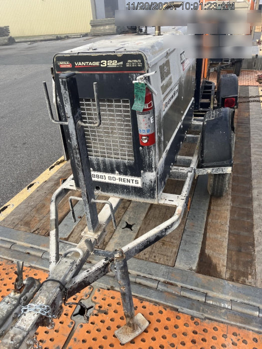 2019 Lincoln Electric Vantage 322 Welder Ready-Pak 3, Two wheel trailer, Fender and Light kit, Cable Rack