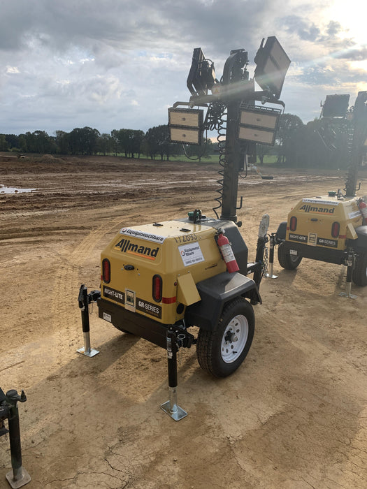 2021 Allmand NLV3GR (4) LED Light Fixture 350W, 23' Vertical Mast, 3kW Prime, Towable, Deep Sea L401, Leveling Jacks, Yanmar T4F 5.8hp