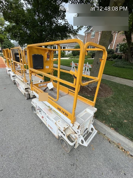 Custom Equipment HB-1430 Hy-Brid Scissor Lift
Platform capacity up to 670 lbs
Working height up to 20 ft
Weighs under 1,700 lbs
Non-marking wheels