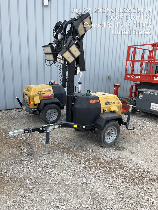 2020 Allmand NLV3GR (4) LED Light Fixture 350W, 23' Vertical Mast, 3kW Prime, Towable, Deep Sea L401, Leveling Jacks, Yanmar T4F 5.8hp