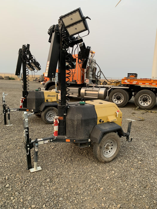 2020 Allmand NLV3GR (4) LED Light Fixture 350W, 23' Vertical Mast, 3kW Prime, Towable, Deep Sea L401, Leveling Jacks, Yanmar T4F 5.8hp